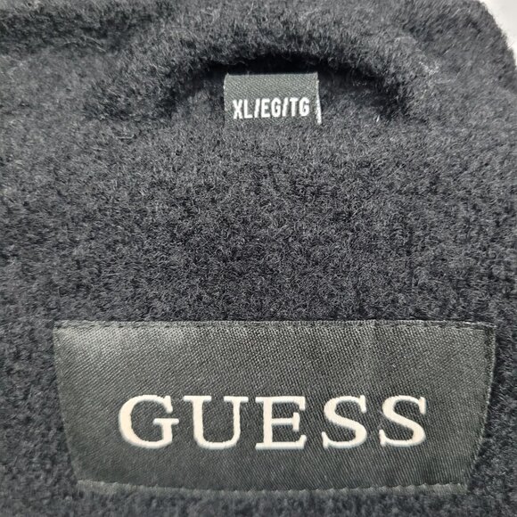 Guess Black Wool Blend Double Breasted Silver Buttoned Lined Long Pea Coat XL - Picture 2 of 12